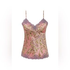 Gold Hawk - Floral Print Lace Cami 100% Silk, NWT